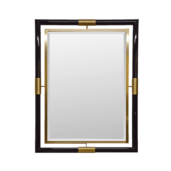 Black Lacquer Mirror with Brass Clips