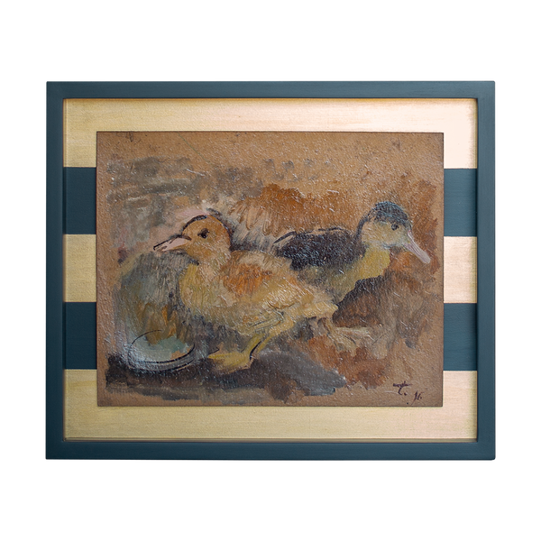 Painting of Ducks in a Gold Striped Frame
