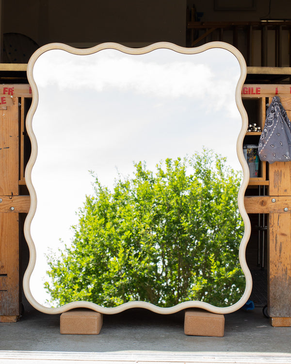 Wavy-Framed Distressed White Mirror