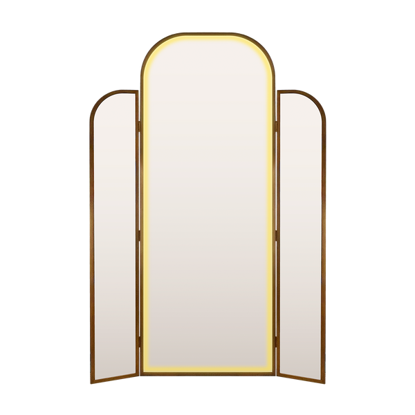 Antique Brass LED-Lit Tall Triptych Mirror