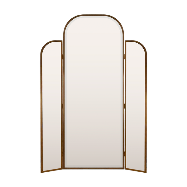 Antique Brass LED-Lit Tall Triptych Mirror