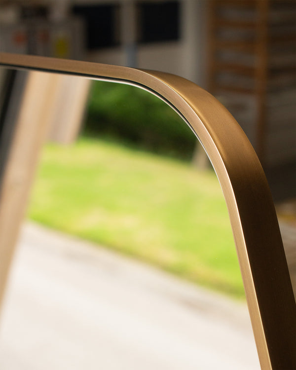 Shaped Antique Brass Metal Mirror with Polished Edges