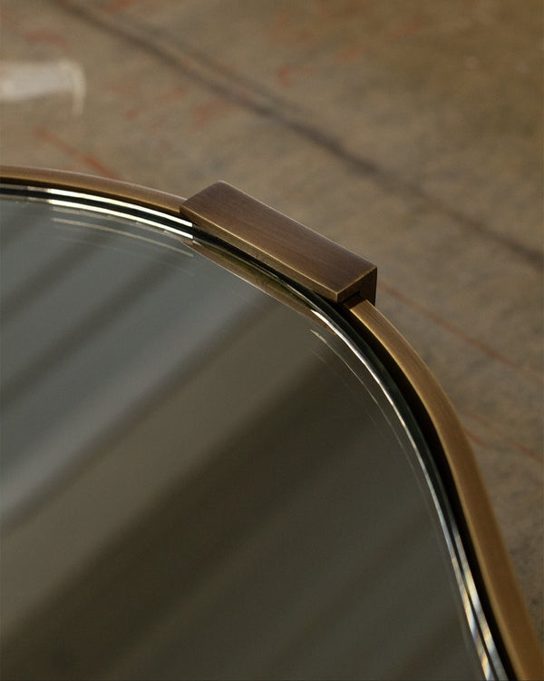 Shaped Antique Brass Mirror