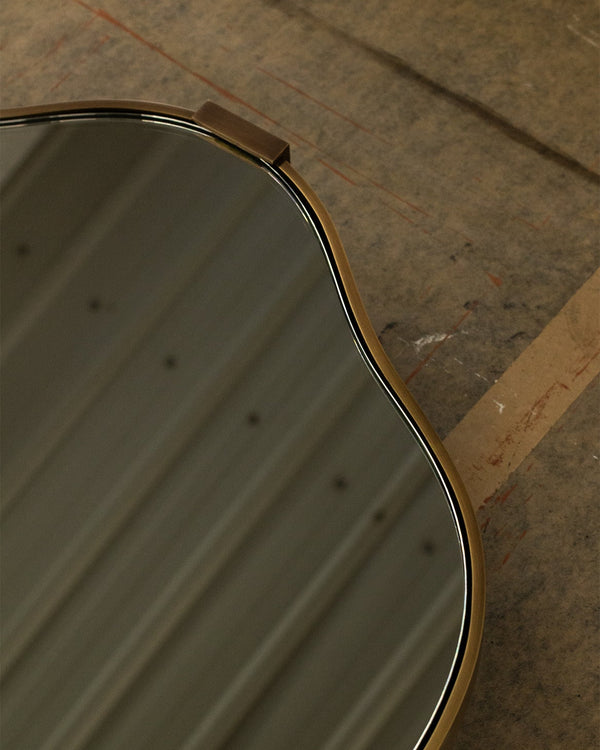 Shaped Antique Brass Mirror