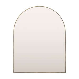 A mockup of a bespoke arch top mirror. The frame is very thin and finished in imitation brass. 