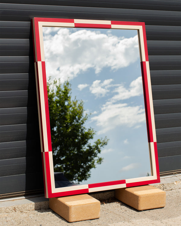 Red and Off-White Chequered Mirror