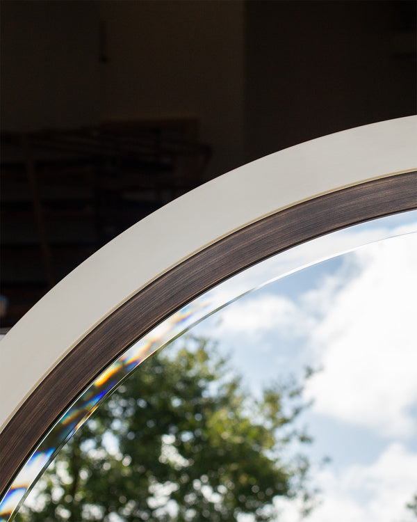 Asymmetrical Cream and Antique Brushed Brass Mirror
