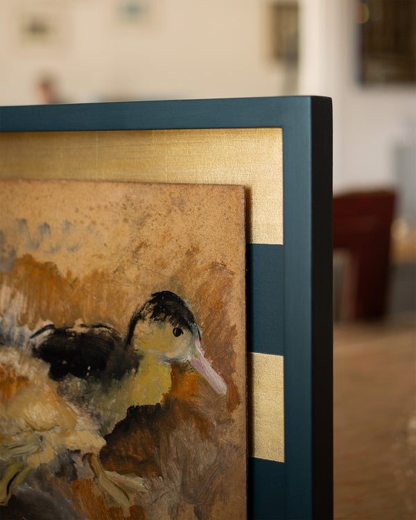 Painting of Ducks in a Gold Striped Frame