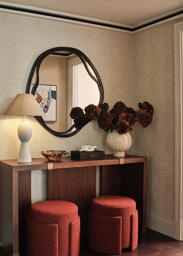 Shaped Mirror with Cut-outs in Distressed Black