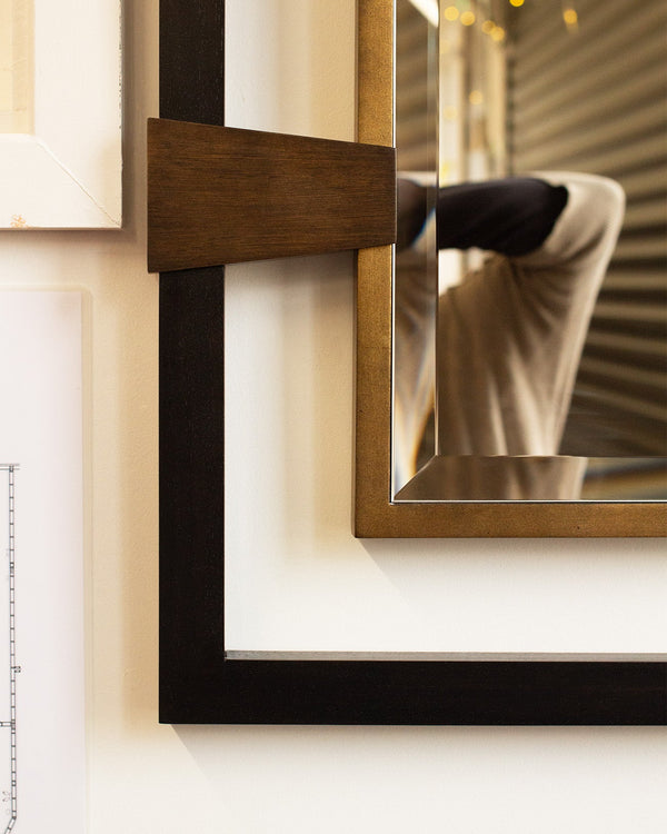 Stained Timber and Imitation Brass Double Framed Mirror