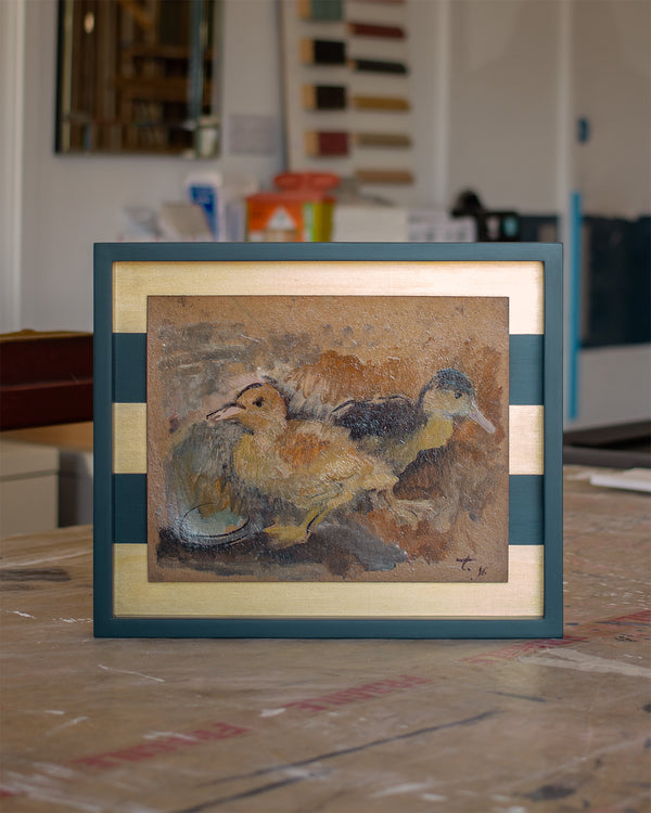 Painting of Ducks in a Gold Striped Frame