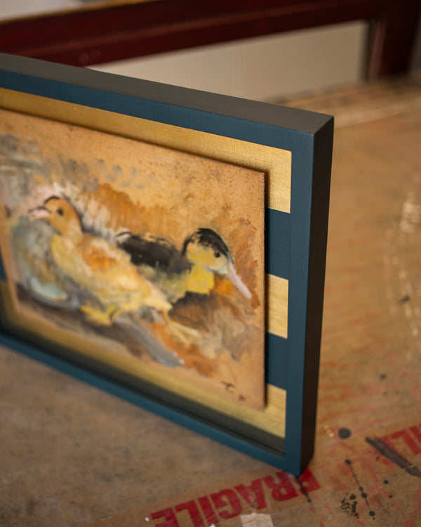 Painting of Ducks in a Gold Striped Frame