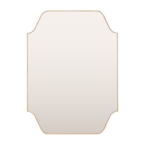 A mockup of a large bespoke mirror made of antique brass metal with polished edge mirror glass. 