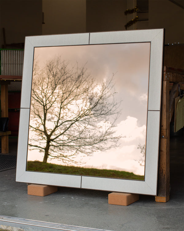 Fabric-Wrapped Bronze-Tinted Mirror