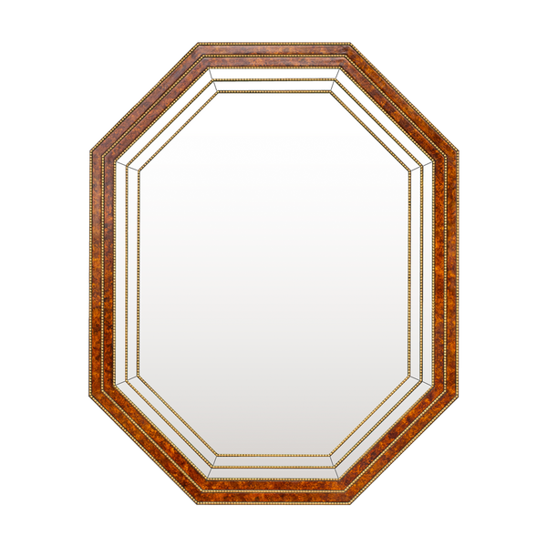 Faux Tortoise and Glass Inlay Octagonal Mirror