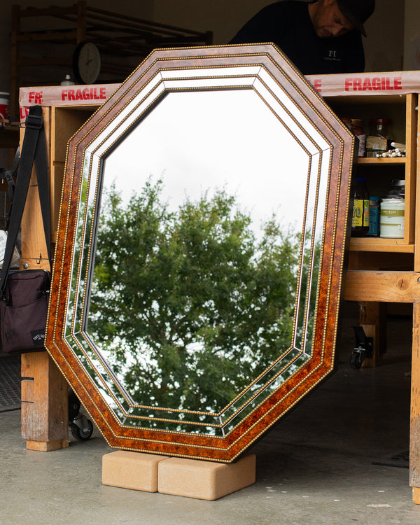 Faux Tortoise and Glass Inlay Octagonal Mirror