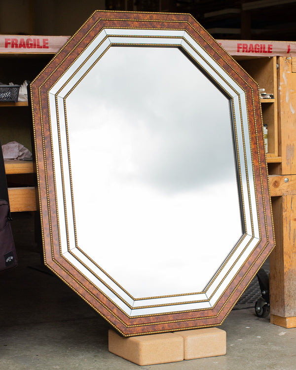 Faux Tortoise and Glass Inlay Octagonal Mirror
