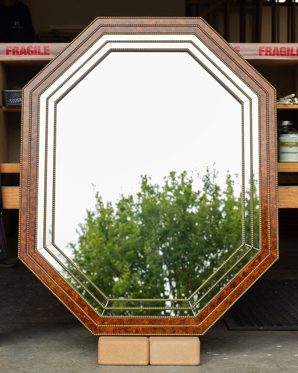 Faux Tortoise and Glass Inlay Octagonal Mirror