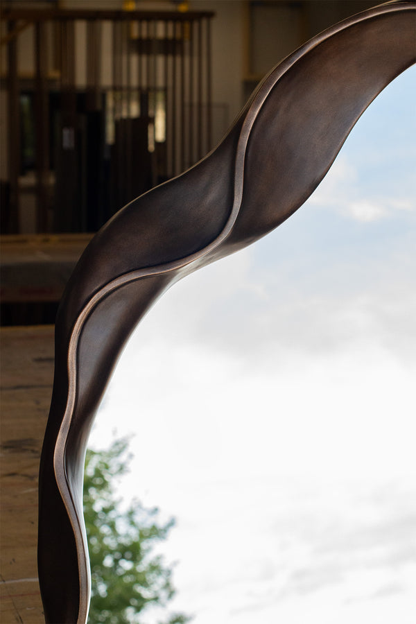 Hand-Carved Shaped Mirror in Bronze