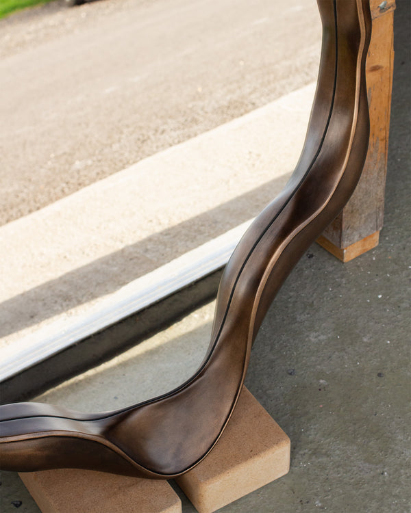 Hand-Carved Shaped Mirror in Bronze