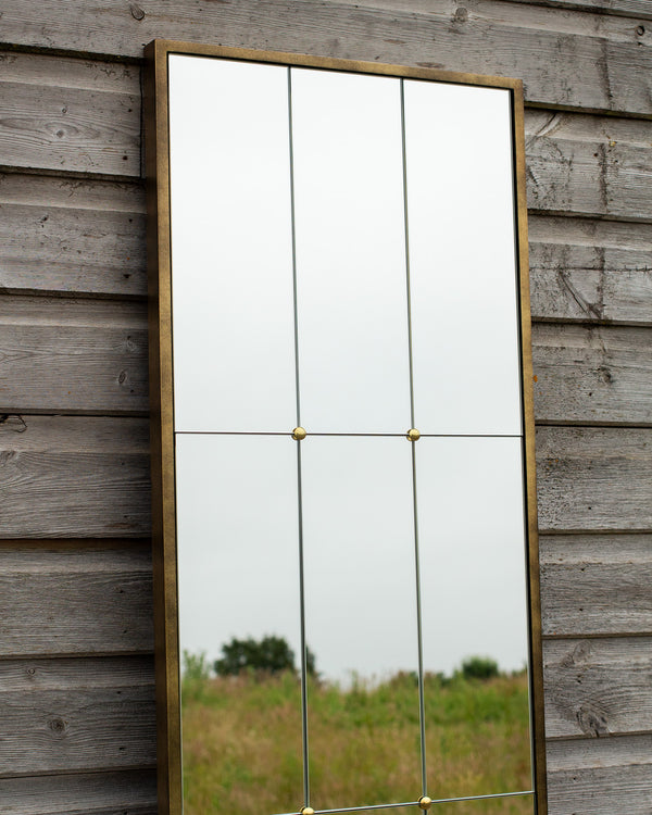 Tall Brass Panelled Mirror with Brass Pins