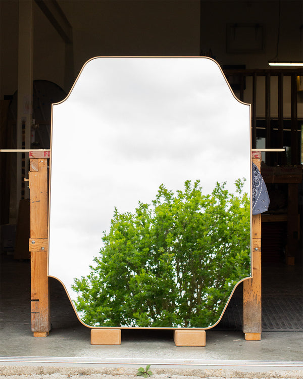 Shaped Antique Brass Metal Mirror with Polished Edges