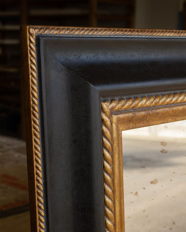 Distressed and Lightly Textured Black and Gold Mirror