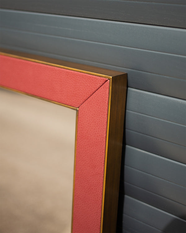 Imitation Light Brushed Brass & Faux Leather Mirror