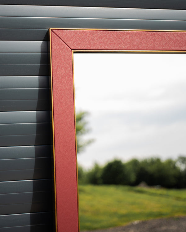 Imitation Light Brushed Brass & Faux Leather Mirror