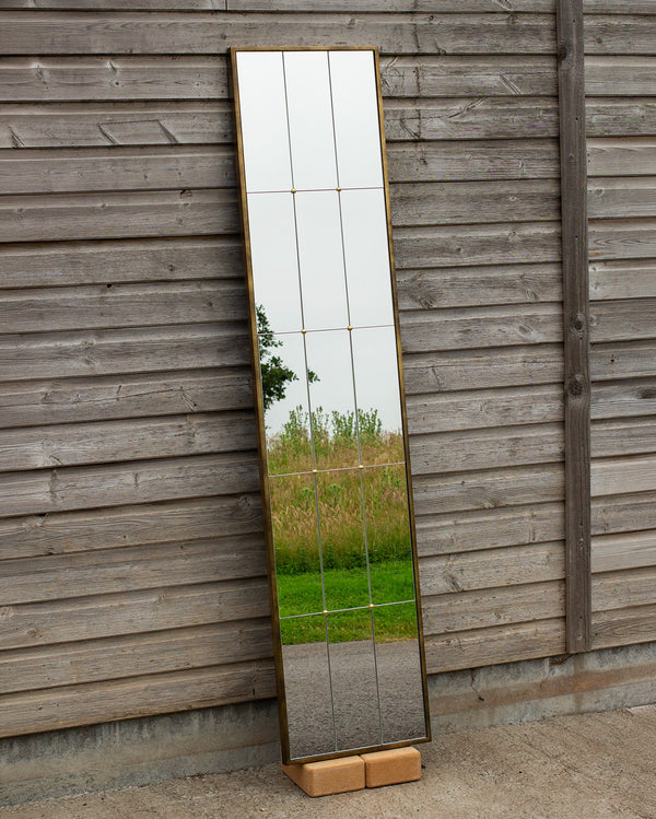 Tall Brass Panelled Mirror with Brass Pins