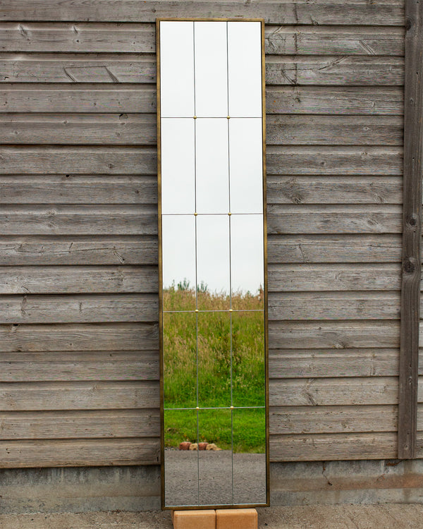 Tall Brass Panelled Mirror with Brass Pins