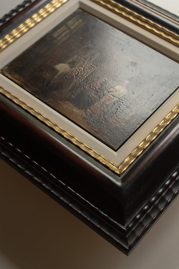 Small Oil Painting in a Distressed Black Frame