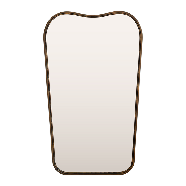 Shaped Light Brushed Brass Mirror With Beading