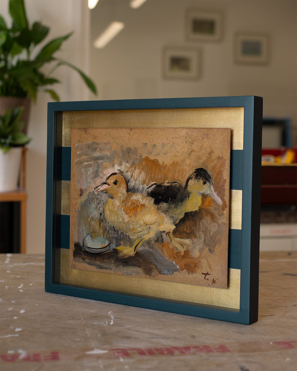 Painting of Ducks in a Gold Striped Frame