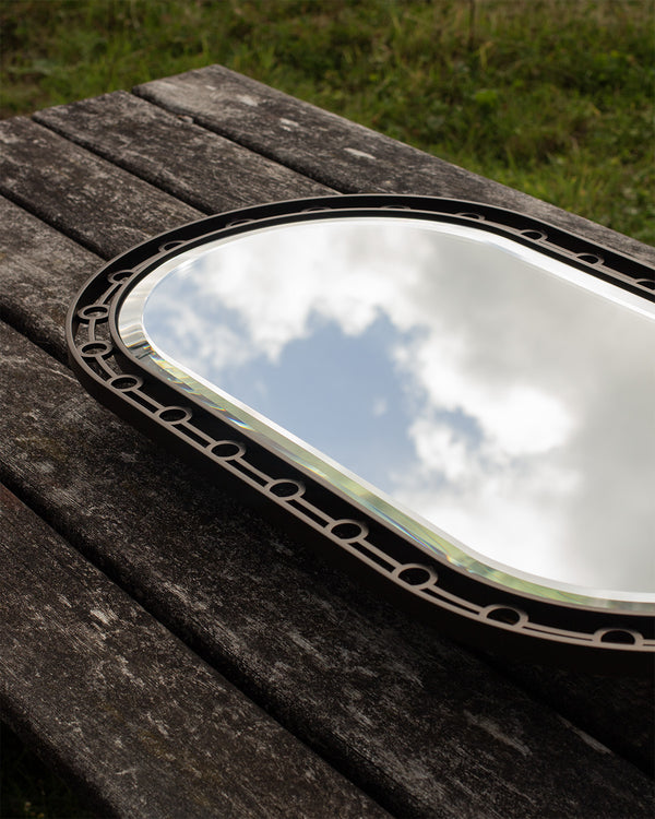 Powder-Coated Pill Shaped Mirror with Circular Cut-Outs