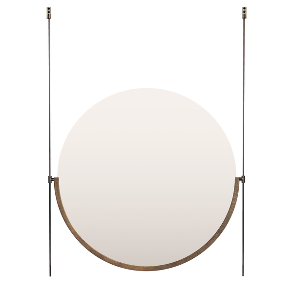 Dark Bronze Pitted Round Mirror with Poles