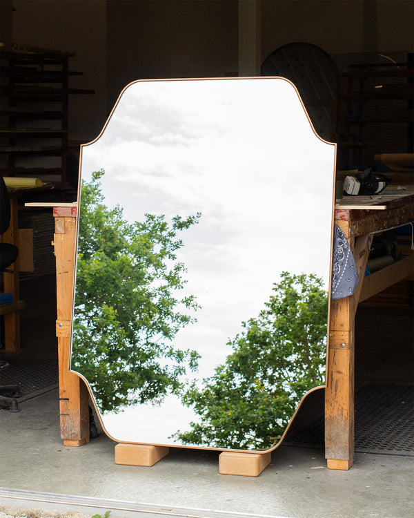 Shaped Antique Brass Metal Mirror with Polished Edges