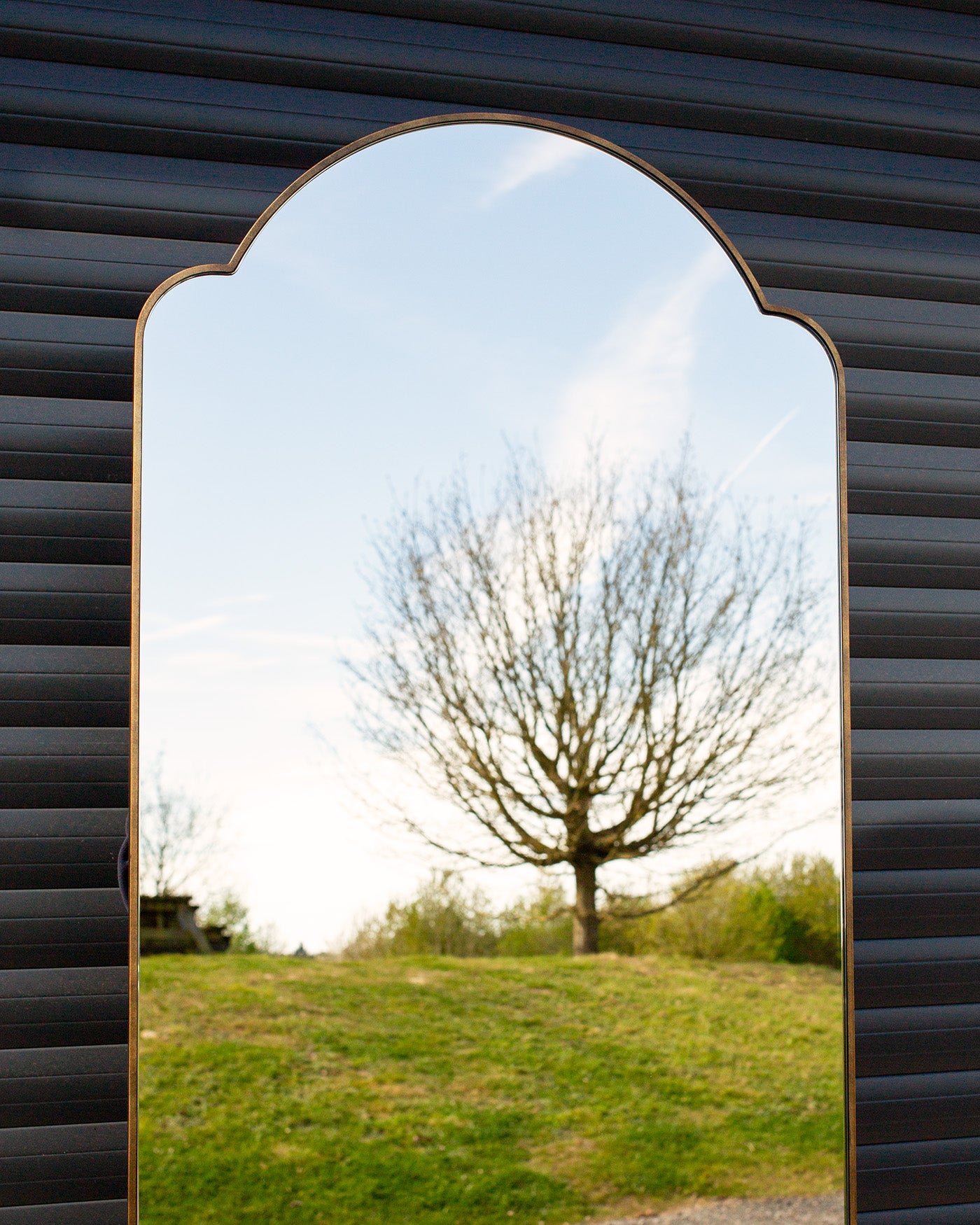 Shaped Imitation Brass Slimline Mirror – Patrick Ireland Frames