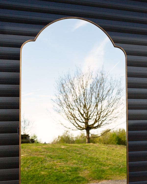 Shaped Imitation Brass Slimline Mirror