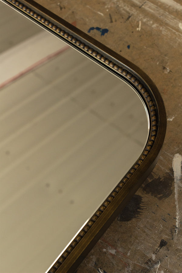 Shaped Light Brushed Brass Mirror With Beading