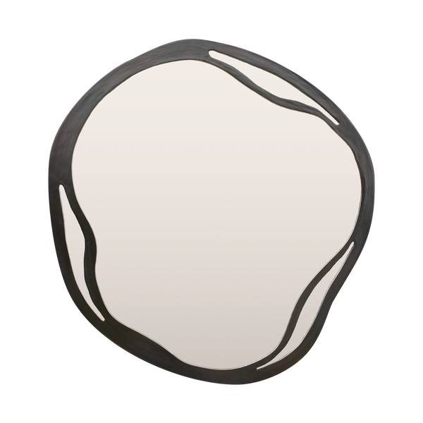 Shaped Mirror with Cutouts in Distressed Black