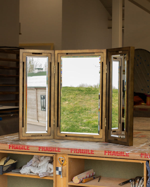 Imitation Brass Triptych Bevelled Mirror