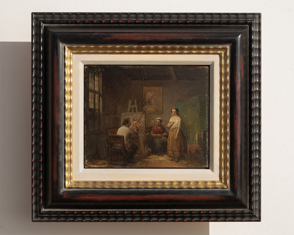 Small Oil Painting in a Distressed Black Frame