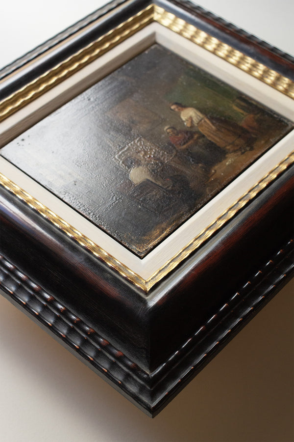 Small Oil Painting in a Distressed Black Frame