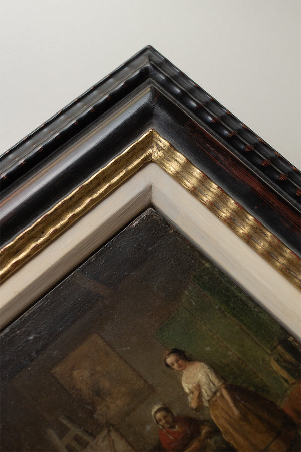 Small Oil Painting in a Distressed Black Frame