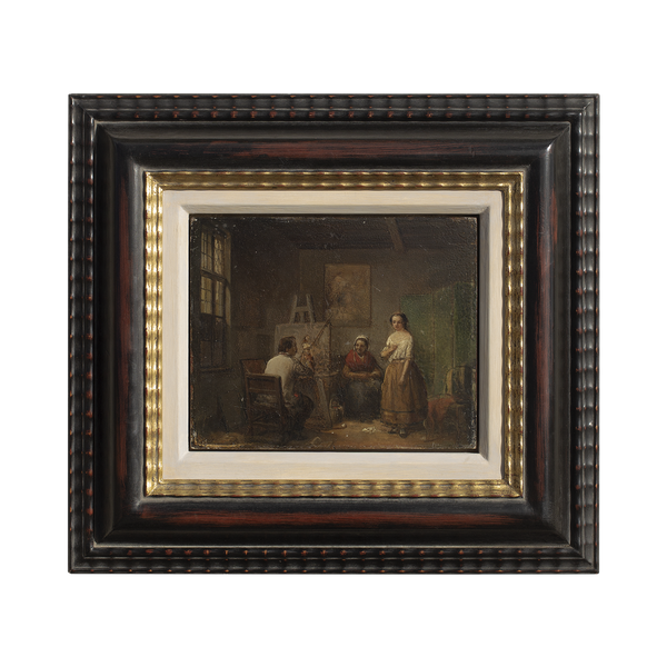 Small Oil Painting in a Distressed Black Frame