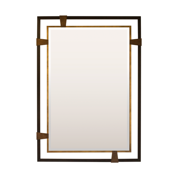 Stained Timber and Imitation Brass Double Framed Mirror