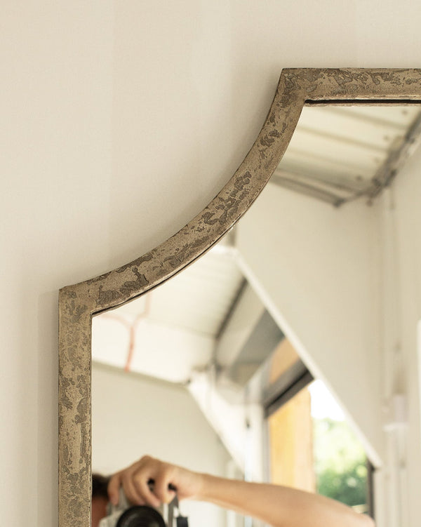 Textured Aged Champagne Scallop Corner Mirror