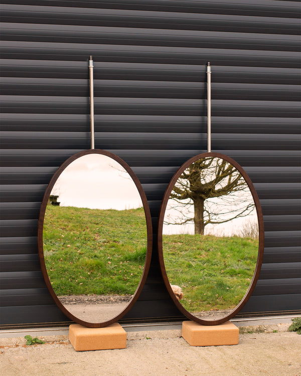 Walnut Veneer Stained Oval Mirrors