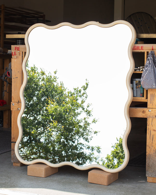 Wavy-Framed Distressed White Mirror